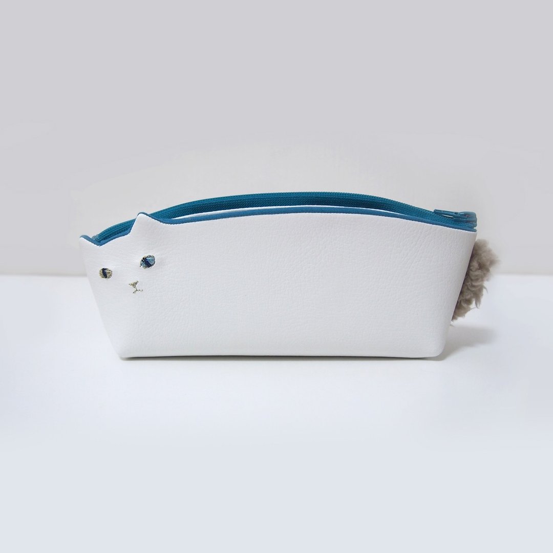 White cat pencil case [Made to order] - 铅笔盒/笔袋 - 聚酯纤维 白色