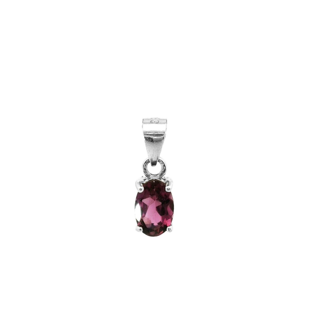 AND 碧玺 红色 椭圆 4*6mm   坠子 经典系列 Oval P 天然宝石 - 项链 - 银 红色