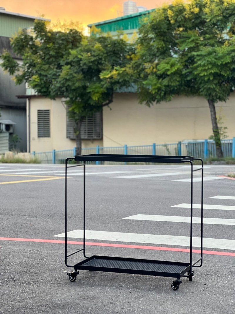 工业风_铁网附轮双层铁架/块根/多肉植物/移动展示层架 - 植栽/盆栽 - 其他金属 黑色