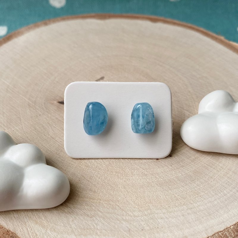 石光-天然矿石耳环-海蓝宝06 - 耳环/耳夹 - 半宝石 蓝色