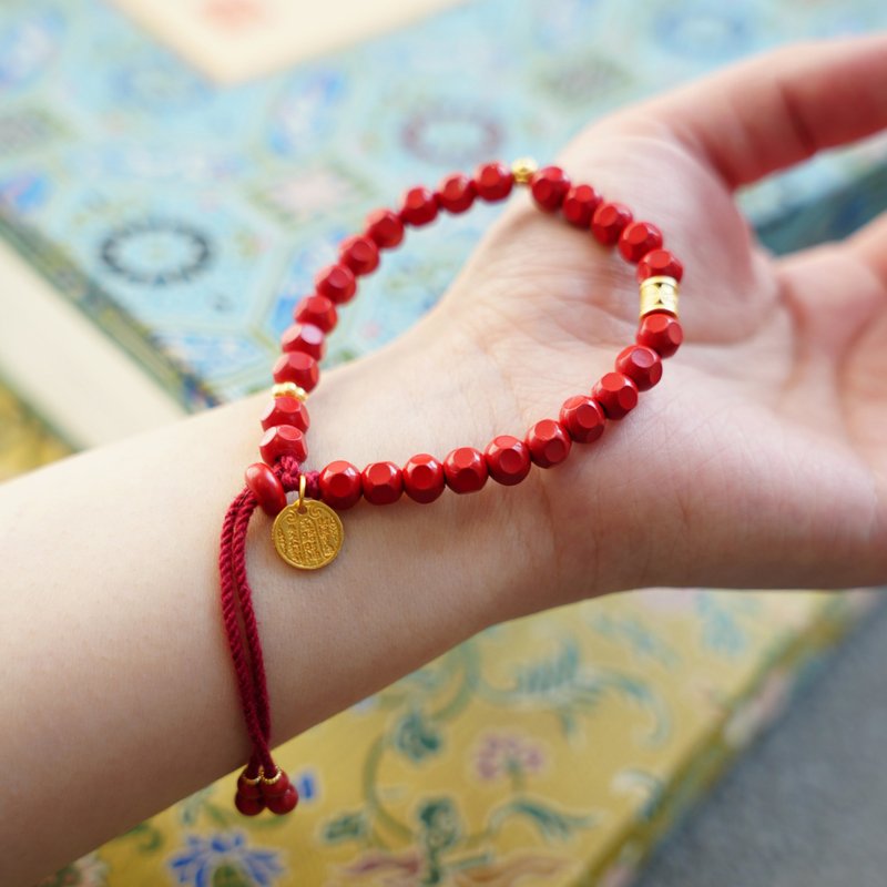 五财皆来朱砂手链 银镀金纳福 轻奢风 自用赠礼皆上品 - 手链/手环 - 其他材质 红色