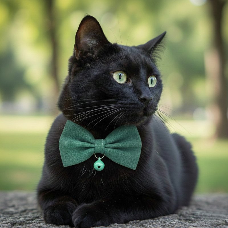 湖水绿色 蝴蝶结宠物装饰项圈 猫咪 小型犬 迷你犬 - 项圈/牵绳 - 棉．麻 绿色