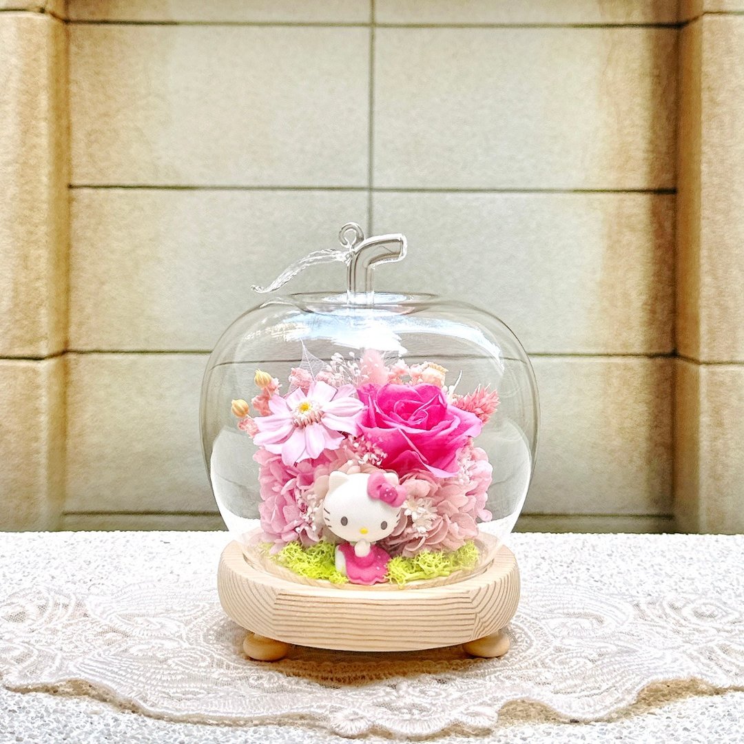 Hello Kitty /苹果/永生花/干燥花/夜灯/玻璃盅 - 干燥花/捧花 - 植物．花 粉红色