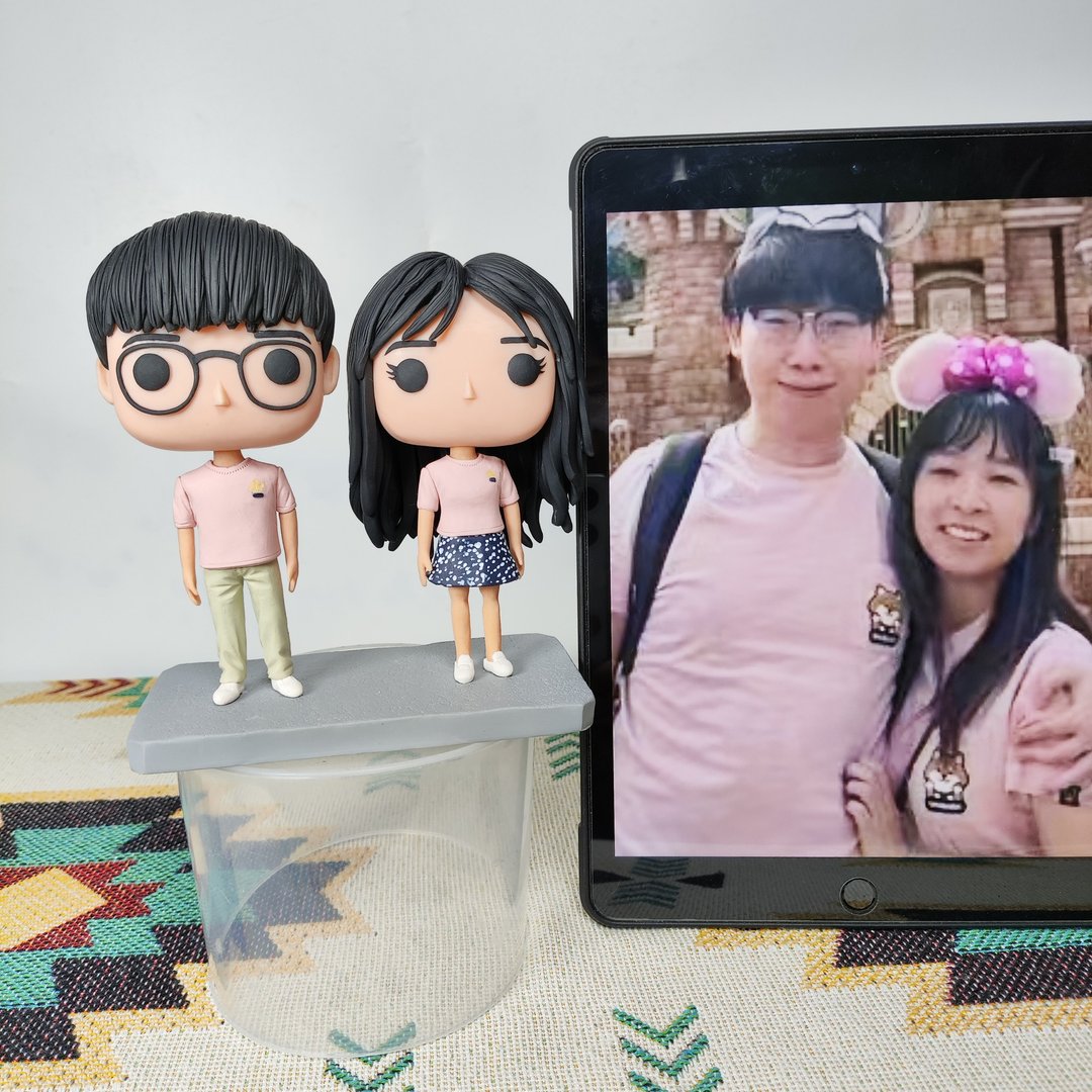 纯手工定制美国Funko Pop 自画像公仔情侣父母夫妻结婚周年礼物 - 玩偶/公仔 - 粘土 多色