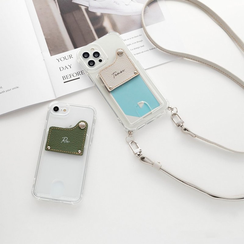 TPU 透明保护壳，带卡袋，翻盖式 [收缩皮革 x TPU] 名字刻字智能手机肩部 FS17K - 手机壳/手机套 - 真皮 透明
