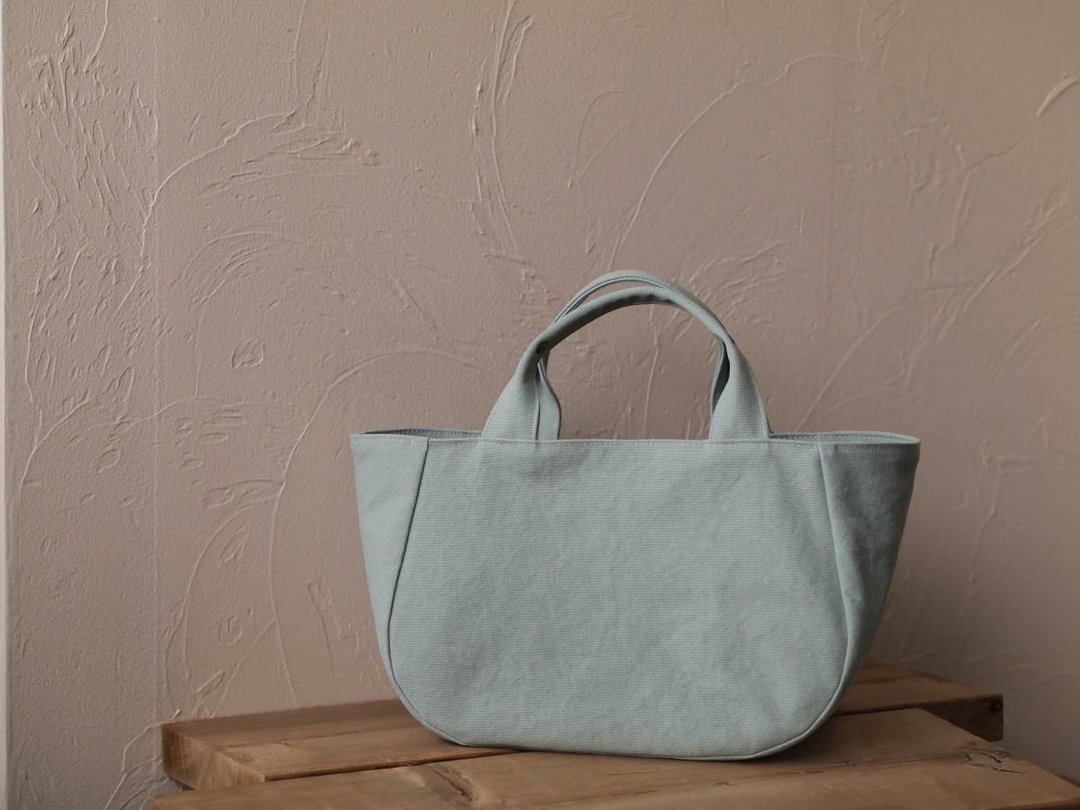 Round tote with lid M Mint green - 手提包/手提袋 - 棉．麻 绿色