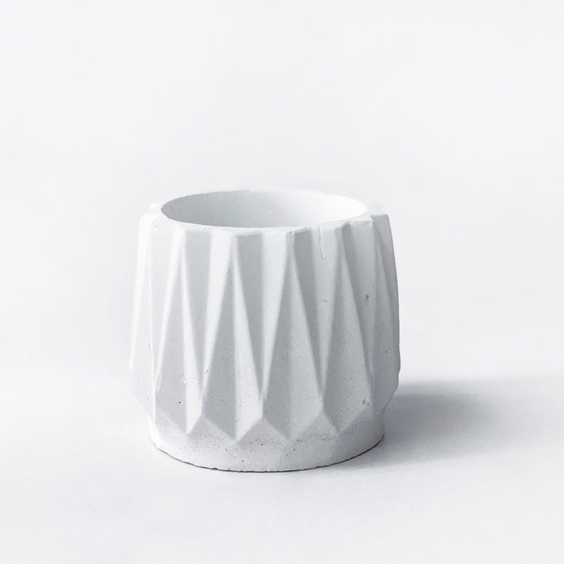 (预购) 纯灰系列 | 几何折扇圆形纯灰水泥盆器 - 花瓶/陶器 - 水泥 灰色