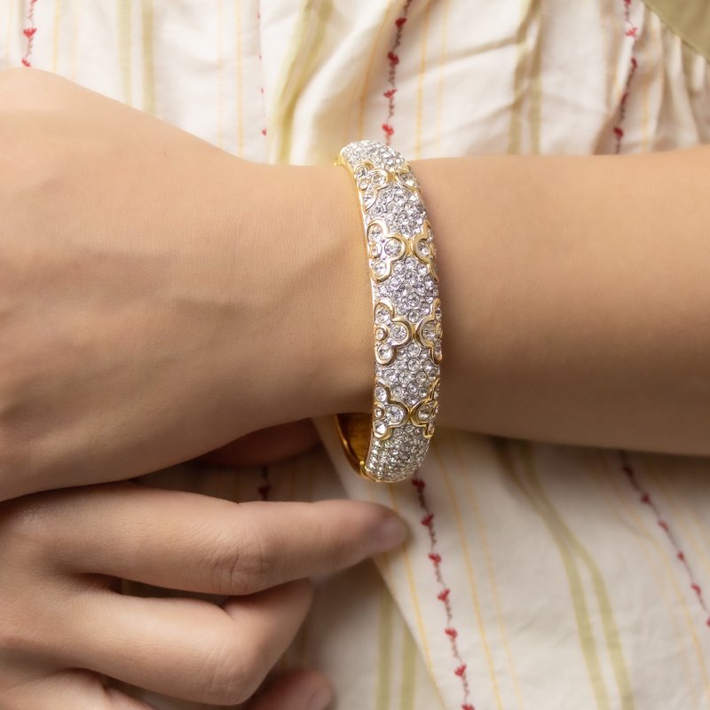 奥地利Swarovski名牌古董 宫廷小花满钻手镯 - 手链/手环 - 其他金属 金色