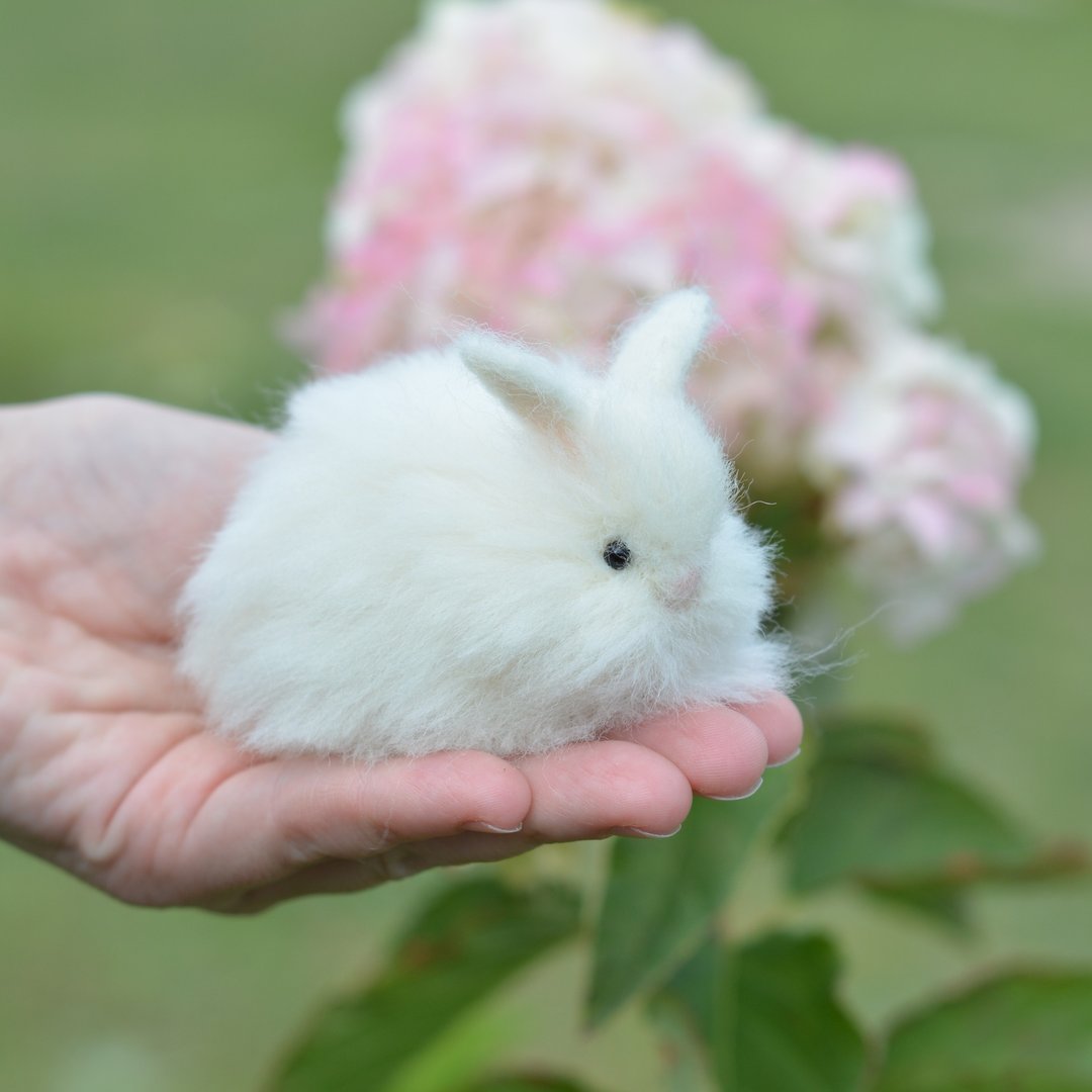 Needle felted rabbit. White rabbit. Rabbit toy. Rabbit miniature. Realistic toy - 玩偶/公仔 - 羊毛 白色