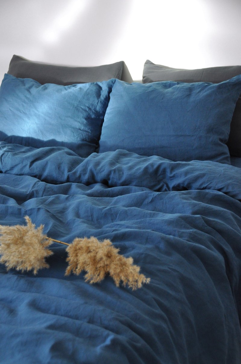 Ocean blue linen duvet cover / Softened linen / Comforter cover / Quilt cover - 寝具 - 亚麻 蓝色