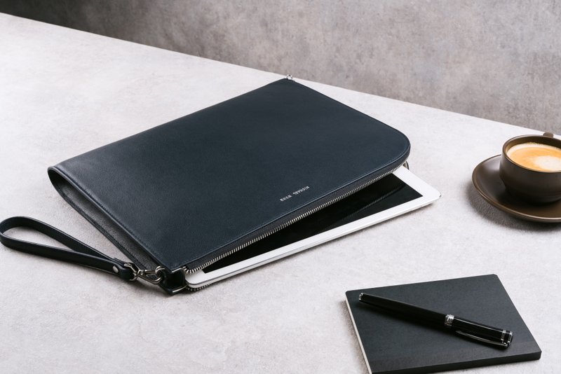 Atlas 商务头层皮革手拿包 笔电包 13吋 (海军蓝) - 手拿包 - 真皮 蓝色