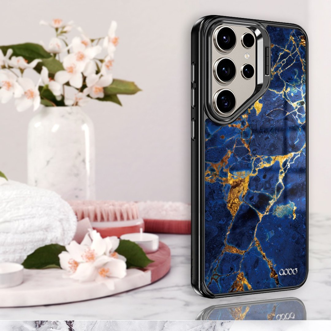 S26/S25/S24/S23 防摔合金框隐形立架手机壳 - 大理石宝石蓝 - 手机壳/手机套 - 其他材质 多色