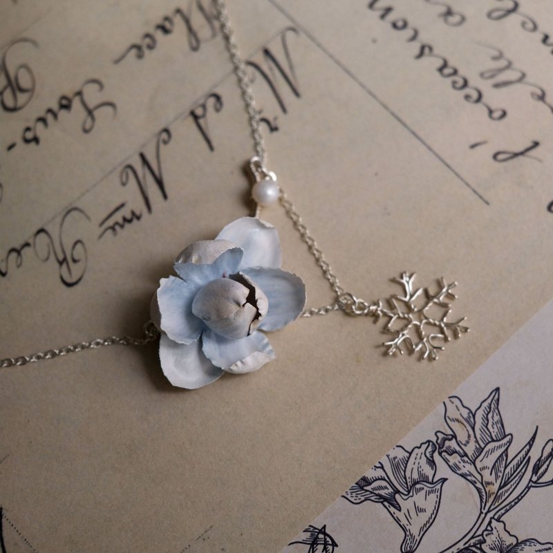 皮革工艺 雪花茉莉 锁骨链 项链 - 项链 - 真皮 白色