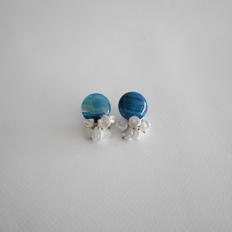 耳环 ピアス / イヤリング  | 深海玛瑙 : 客订 ma_hua_ - 耳环/耳夹 - 半宝石 蓝色