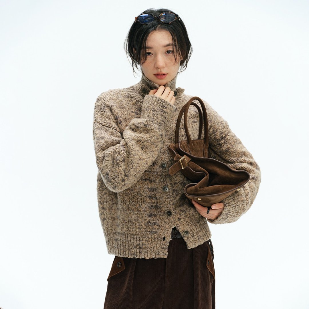 花驼色花纱针织开衫|针织衫|冬款|Sora-1935 - 女装针织衫/毛衣 - 羊毛 