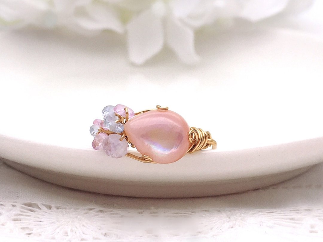 Maries garden - Pink Shell Lavender Amethyst Sapphire Wire Ring - 戒指 - 宝石 粉红色