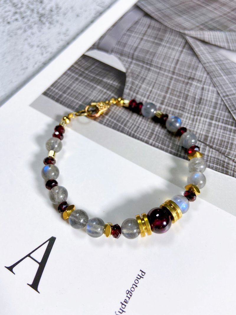 紫牙乌石榴石//拉长石//黄铜 - 手链/手环 - 水晶 红色