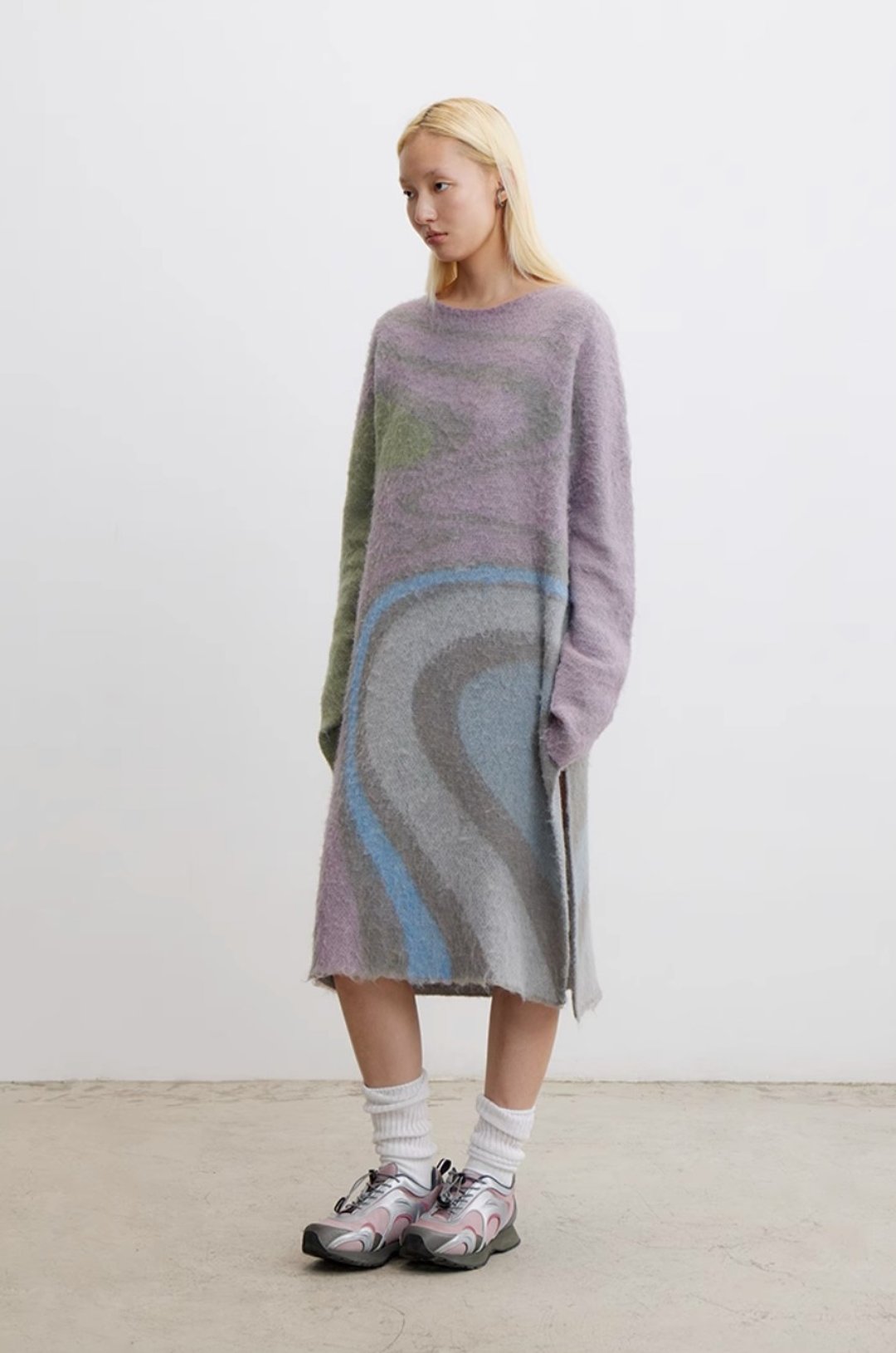 Ripples Sweater 水波纹拼色马海毛长款毛衣 - 女装针织衫/毛衣 - 其他材质 多色