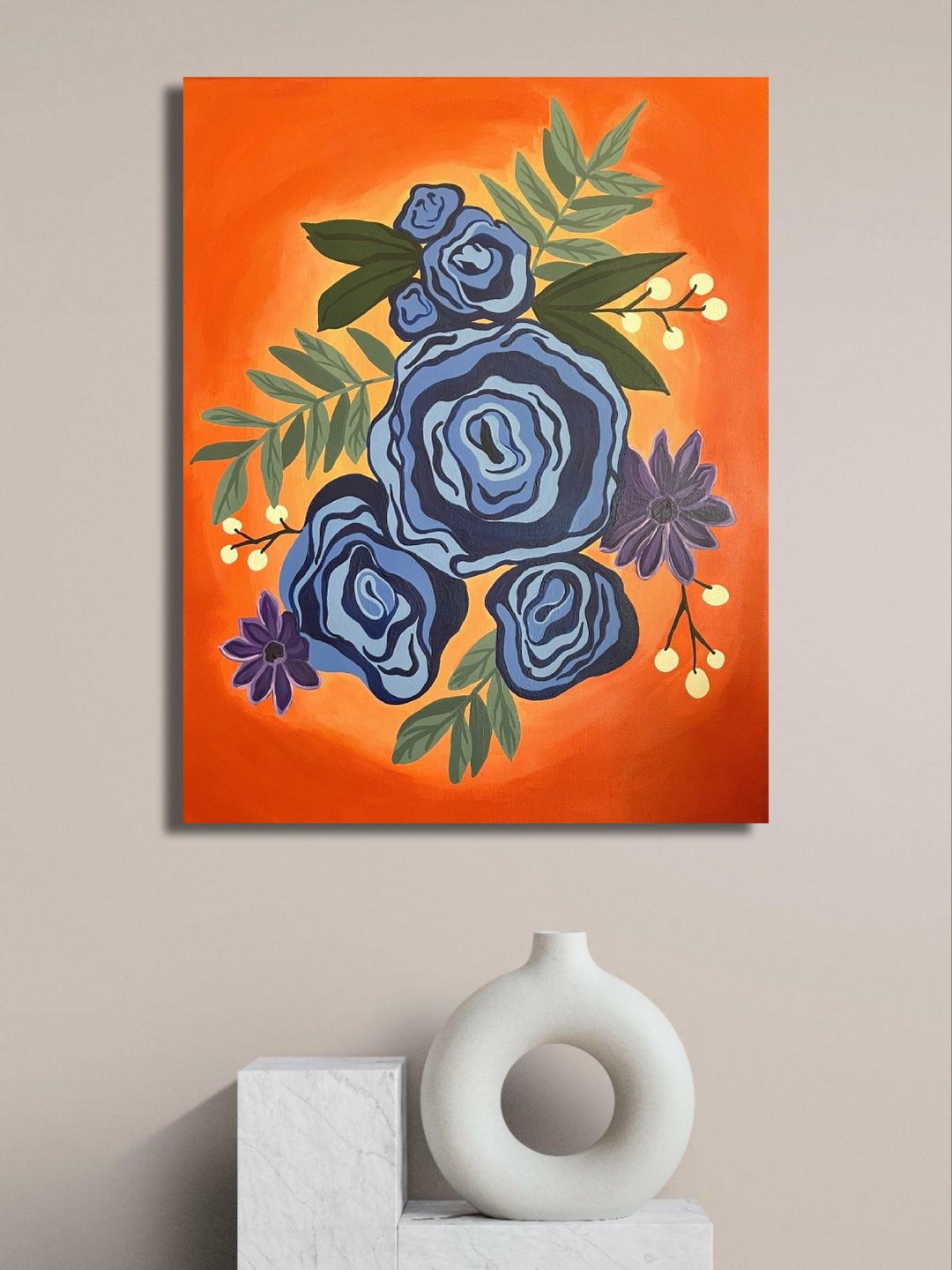 夏季植物牆藝術定制帆布 Plant hanging canvas hand-painted Geometric art Flowers Painting - 海报/装饰画/版画 - 其他材质 多色