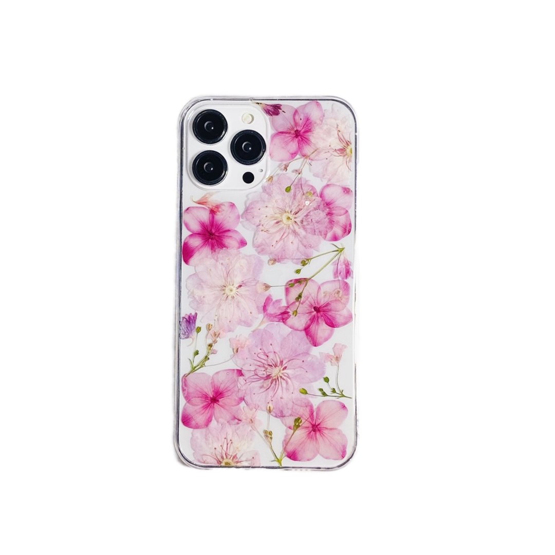 粉红绣球樱花押花手机壳 适用于iPhone 16 Pro Max Samsung S25 - 手机壳/手机套 - 植物．花 