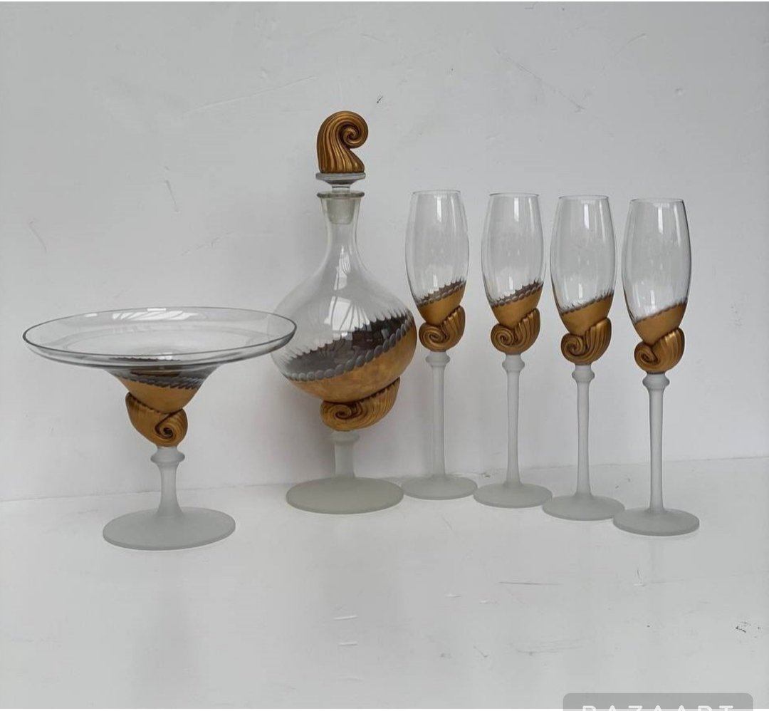 水晶餐具套装 6件套|手工吹制水晶玻璃杯、醒酒器和花瓶 - 酒杯/酒器 - 水晶 透明