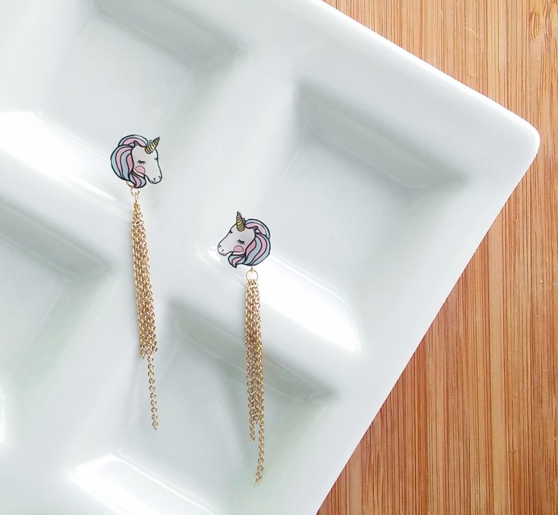 童话系列 耳环- 独角兽- 吊坠- 钢耳环/耳夹-E002 - 耳环/耳夹 - 压克力 