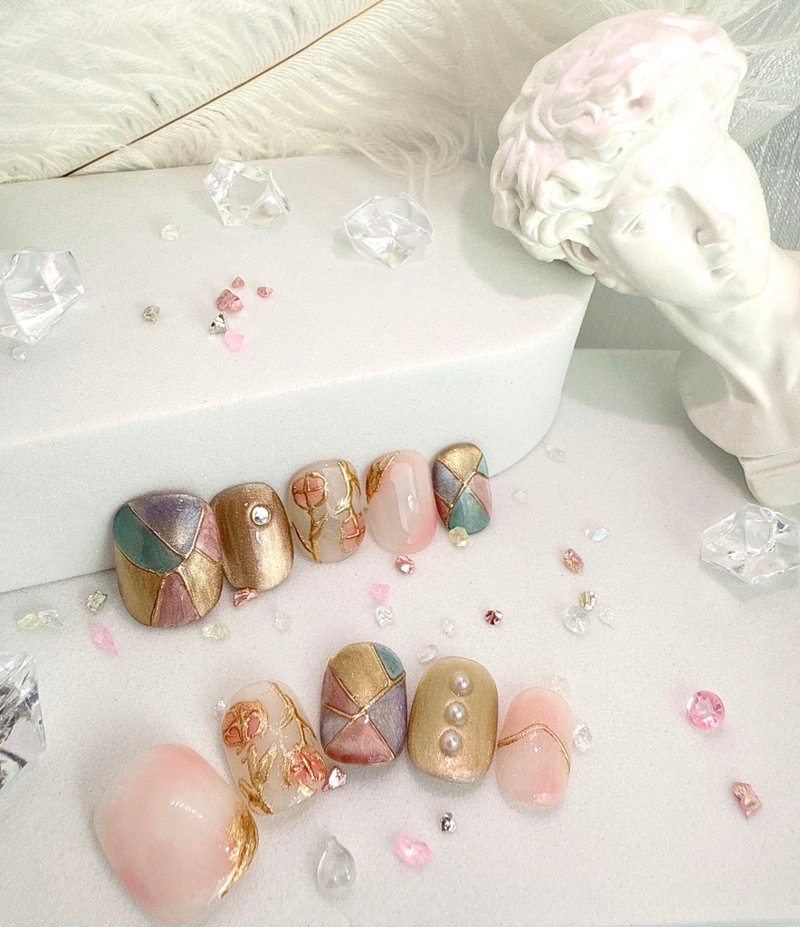 【TING】暮光拼影 - 金调猫眼几何花纹穿戴甲 S 码 - 其他 - 塑料 