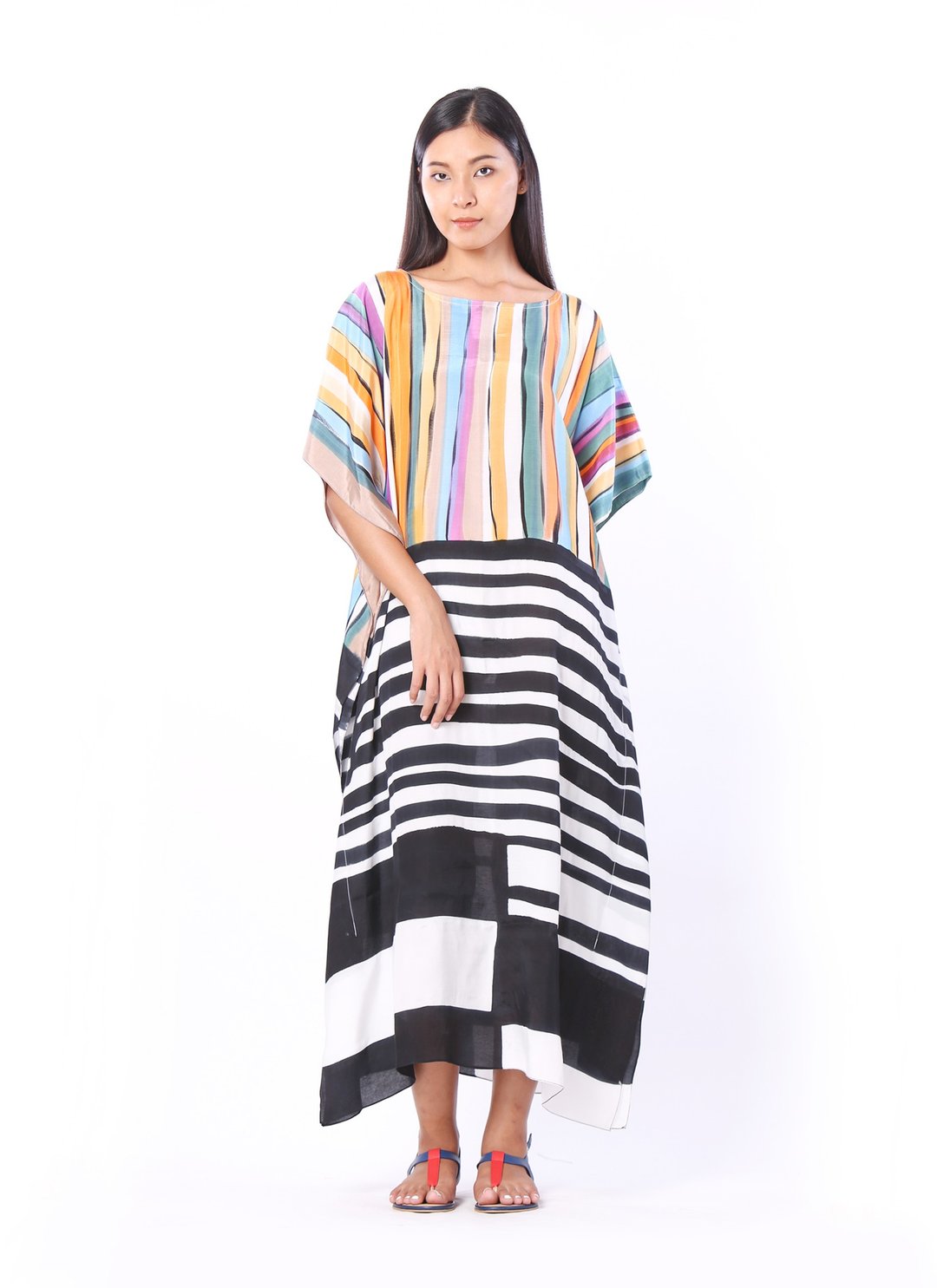 Hand Painted Cotton-rayon Kaftan for Summer Resort Vacation- Free Size - 洋装/连衣裙 - 棉 多色