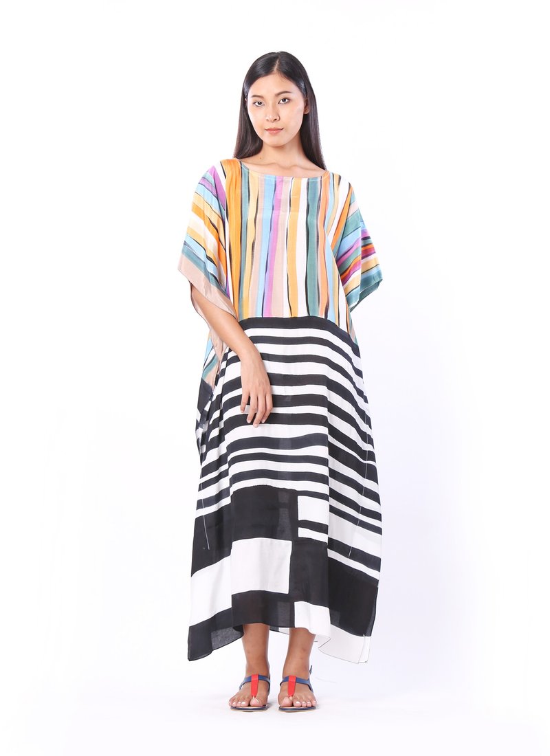 Hand Painted Cotton-rayon Kaftan for Summer Resort Vacation- Free Size - 洋装/连衣裙 - 棉．麻 多色