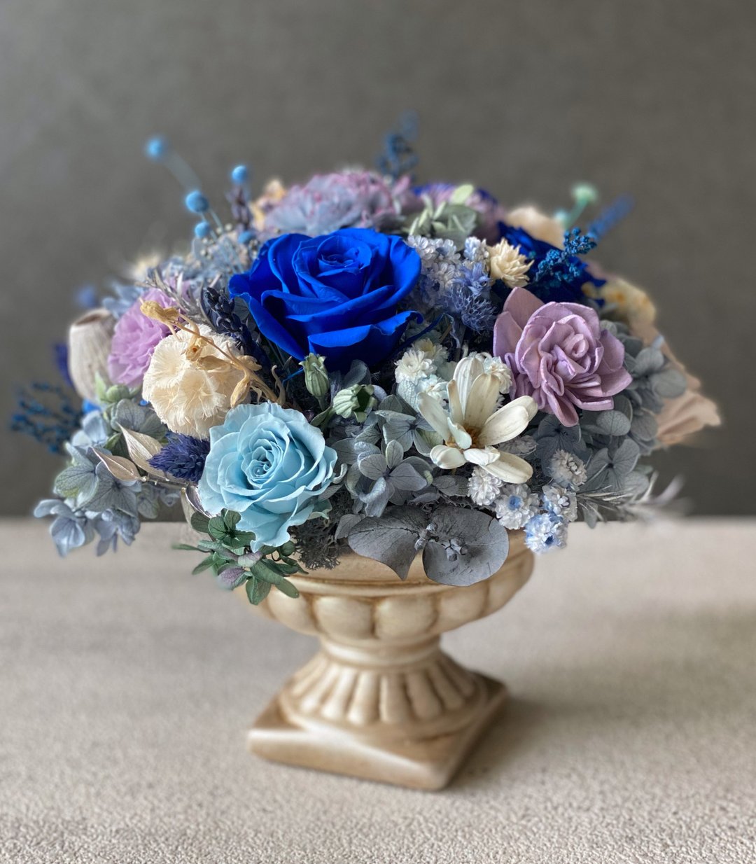 开幕庆花礼 入厝礼 餐桌花 永生花 不凋花 圆形桌花 宽口冠军杯 - 植栽/盆栽 - 植物．花 蓝色