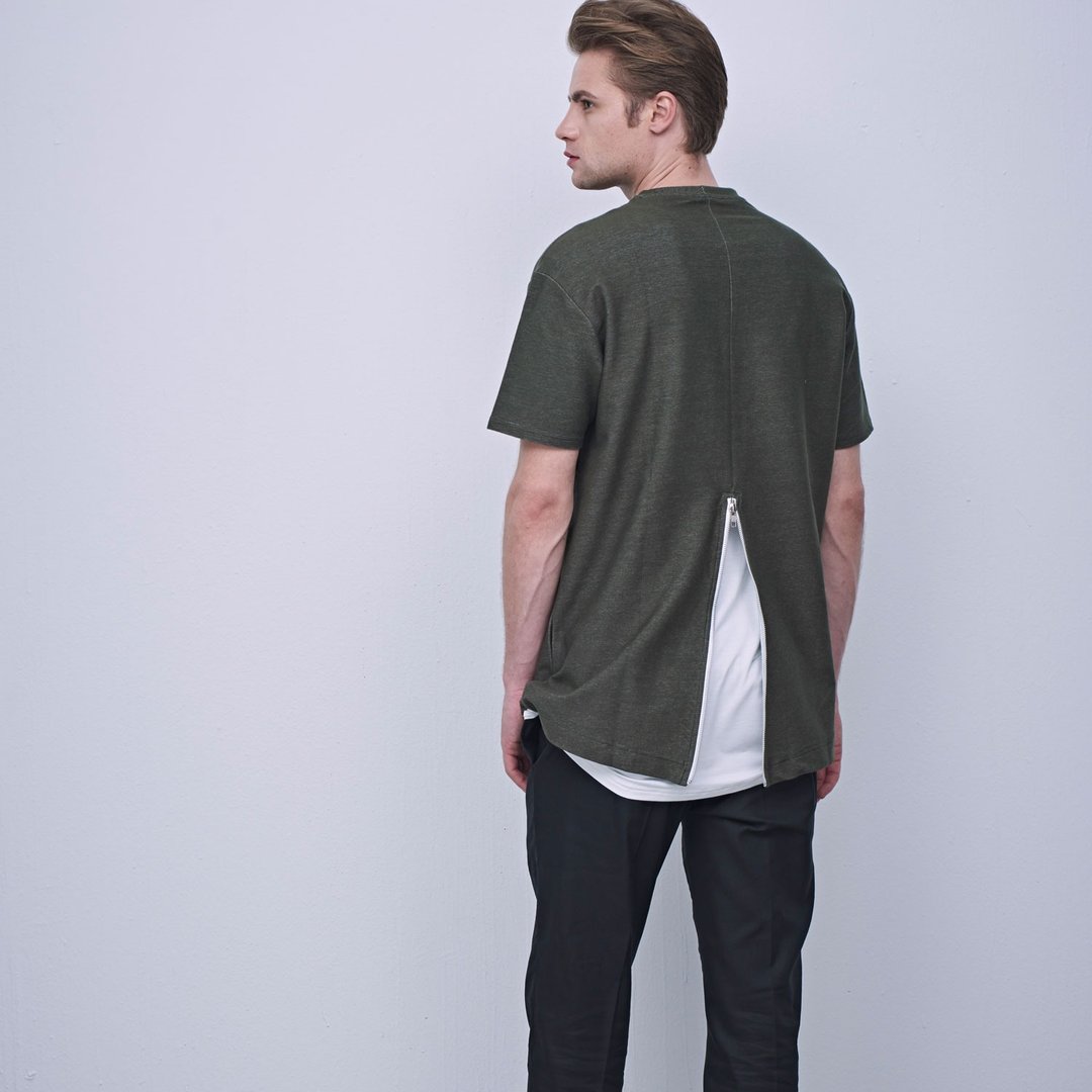 Stone as_设计师品牌 Zipper T-shirt / 拉链 厢型 军绿 Tee - 男装上衣/T 恤 - 棉 绿色
