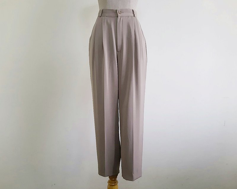 复古米色高腰裤 女款 褶襇 锥形裤管 XS 腰围 25 寸 - 男士长裤 - 聚酯纤维 