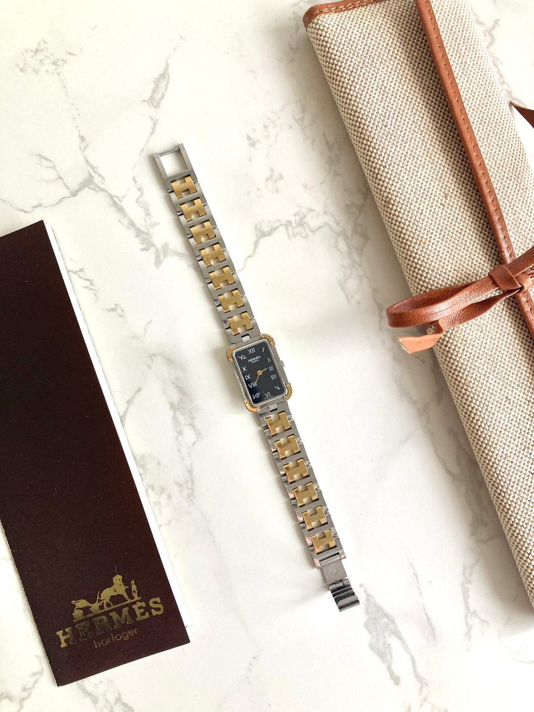 【LA LUNE】中古Hermes爱马仕Croisiere H扣金银色金属带石英腕表 - 女表 - 其他金属 金色