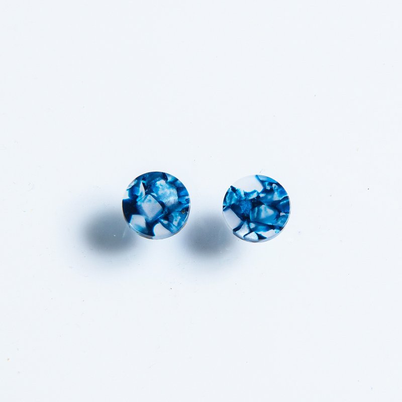 大艺术家-压克力圆型耳环(冰晶) - 耳环/耳夹 - 不锈钢 蓝色