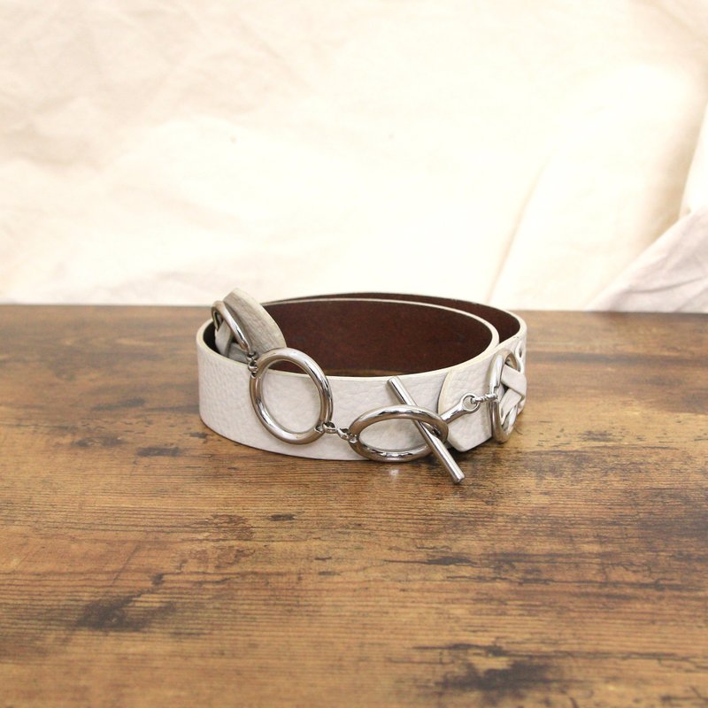 Back to Green-经典复古腰带  米白OT银扣 bt-24 //vintage belt - 皮带/腰带 - 真皮 