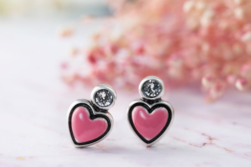 心锁系列 开心爱心造型 针式耳环   (ERIJA0882E) - 耳环/耳夹 - 银 银色