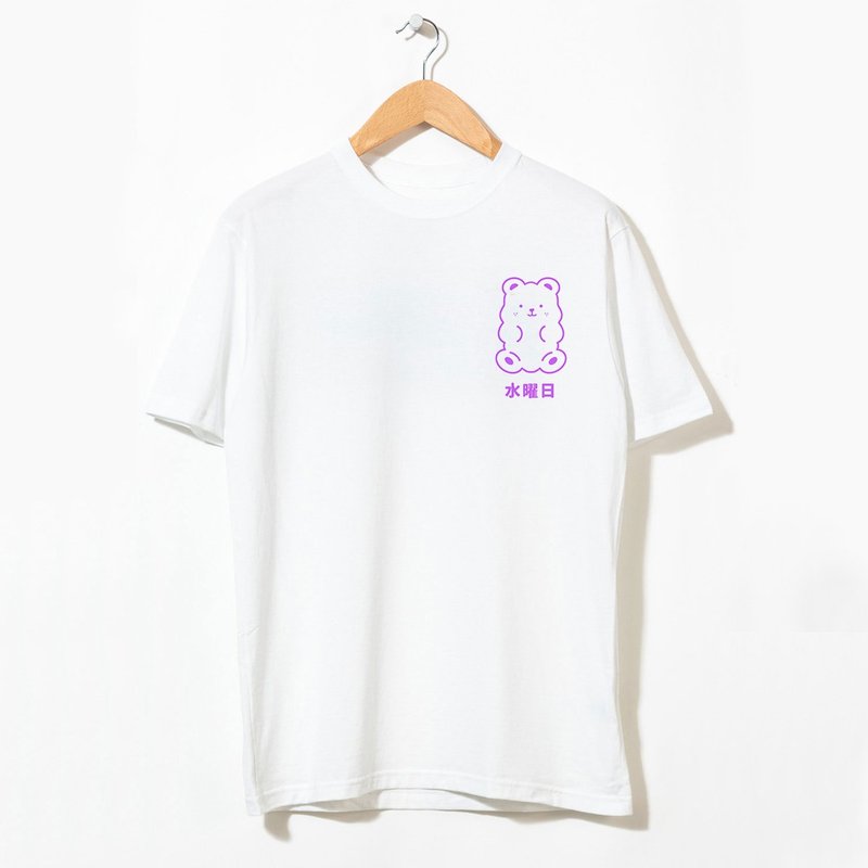 日文 星期三 小熊 中性短袖T恤 白色 可爱软糖礼物闺蜜朋友圣诞 - 女装 T 恤 - 棉 白色