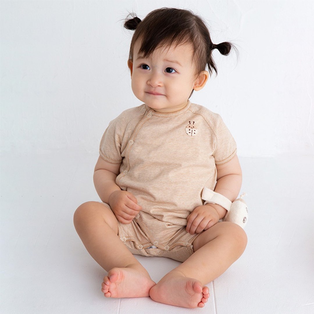 Y-1367 100% 有机棉剪缝短袖包屁衣青蛙适合身高 60-70 厘米日本制造 - 包屁衣/连体衣 - 棉．麻 白色
