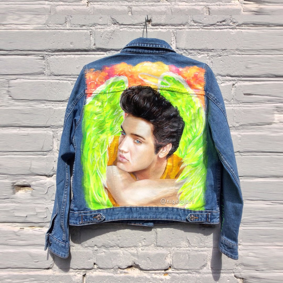 \n手绘丹宁外套 手工订制外套 猫王 Elvis Presley 摇滚乐之王\n - 女装休闲/机能外套 - 棉．麻 多色