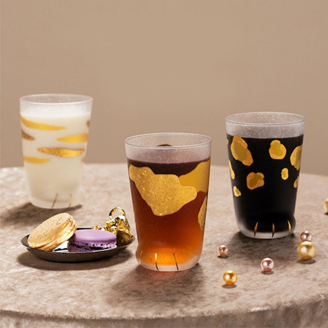 日本ADERIA 金箔闪烁猫掌玻璃杯300ml / 共三款 - 玻璃杯 - 玻璃 多色