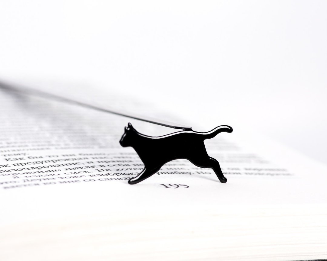 金属书签 奔跑猫咪款。精致书本小物。可爱环保礼品包装。 - 书签 - 其他金属 黑色