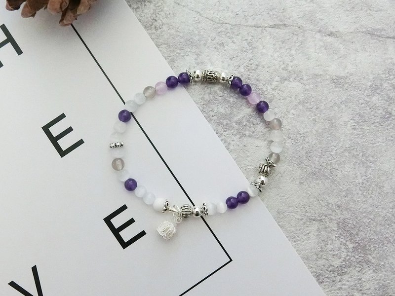 紫罗兰香气天然石银手链 │ 紫白色系 玥unicorn 天然石 925纯银 藏银 生日 礼物 情人节 闺密 - 手链/手环 - 宝石 紫色