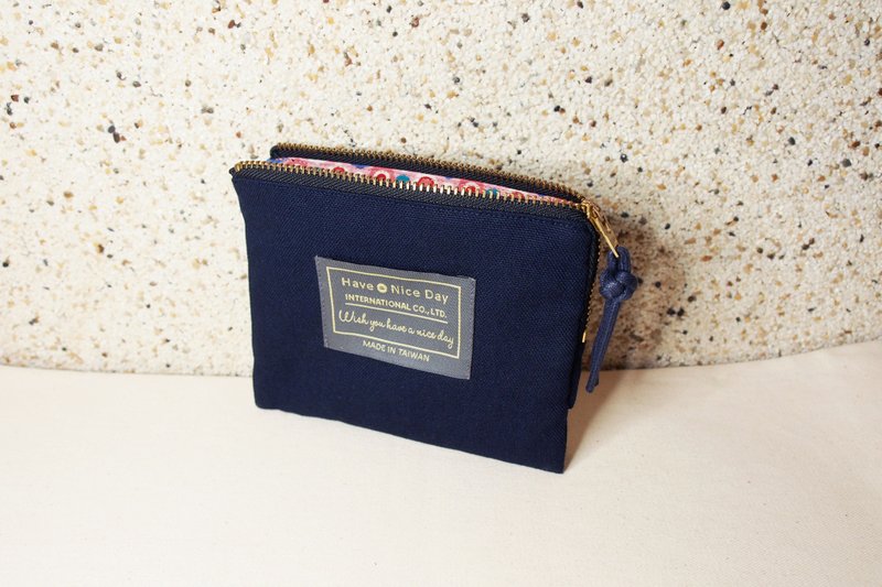 Have A Nice Day【双层夹心】夹层零钱包- 夜幕深蓝 × 粉红普普 - 零钱包 - 棉．麻 蓝色
