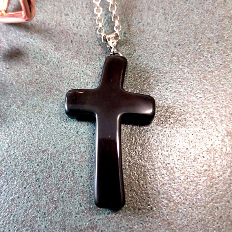 玉坠 造型玉坠-十字造型 黑曜石 - 项链 - 玉石 黑色