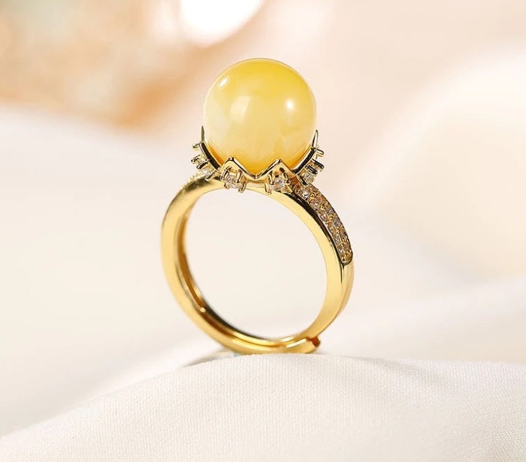 Sparkly Crystals Fashion Jewelry for Women Natural Beeswax Amber Rings Real 925 - 戒指 - 纯银 银色