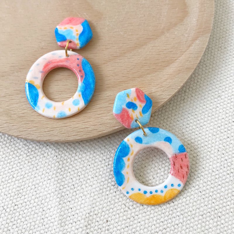 原创 几何 手绘 手作耳环 - 耳环/耳夹 - 其他材质 