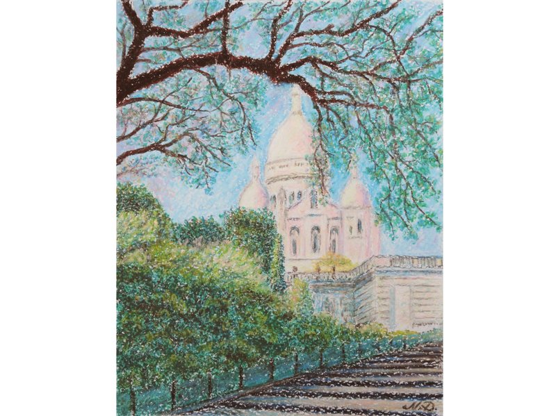 巴黎圣心大教堂绘画原始艺术蒙马特绘画油画蜡笔城市景观 - 海报/装饰画/版画 - 纸 多色