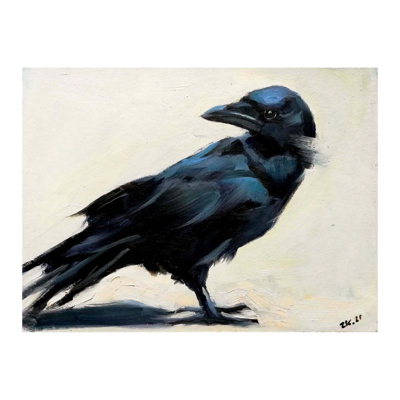 Raven Crow Oil painting Original Art Black Bird Wall Art MADE TO ORDER - 海报/装饰画/版画 - 其他材质 多色