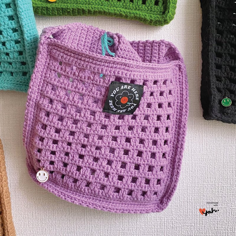 手工编织篓空侧孭袋 (紫色) - 侧背包/斜挎包 - 聚酯纤维 紫色