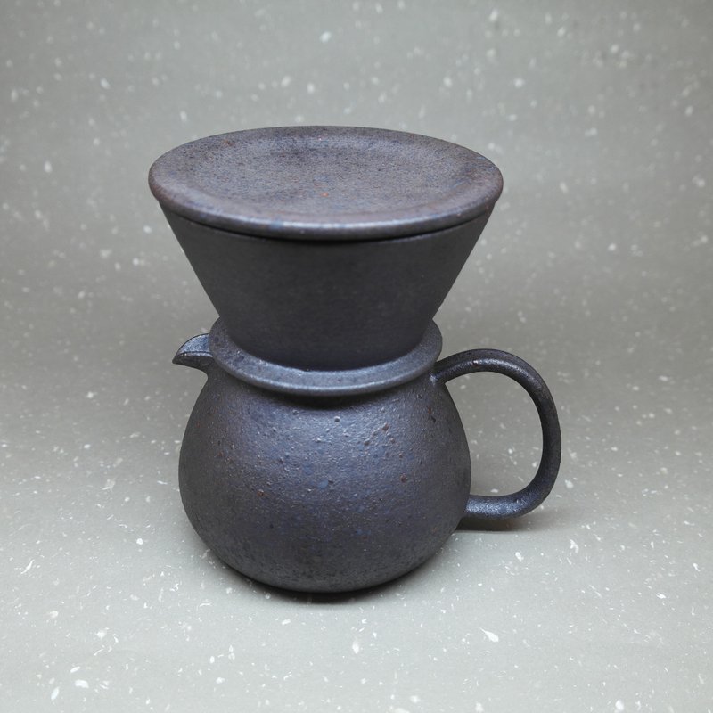 玄寂锈铁 手冲咖啡壶组 手作陶艺 - 咖啡壶/周边 - 陶 黑色